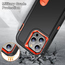 3 in 1 Rugged Holder Phone Case For iPhone 14 (Black + Orange)