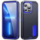 3 in 1 Rugged Holder Phone Case For iPhone 14 (Dark Blue+Sapphire Blue)