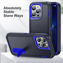 3 in 1 Rugged Holder Phone Case For iPhone 14 (Dark Blue+Sapphire Blue)