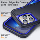 3 in 1 Rugged Holder Phone Case For iPhone 14 (Dark Blue+Sapphire Blue)