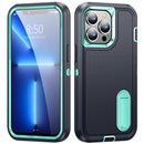 3 in 1 Rugged Holder Phone Case For iPhone 14 (Dark Blue+Light Blue)