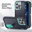 3 in 1 Rugged Holder Phone Case For iPhone 14 (Dark Blue+Light Blue)