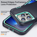 3 in 1 Rugged Holder Phone Case For iPhone 14 (Dark Blue+Light Blue)