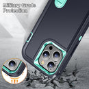 3 in 1 Rugged Holder Phone Case For iPhone 14 (Dark Blue+Light Blue)