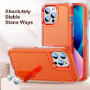3 in 1 Rugged Holder Phone Case For iPhone 14 (Transparent + Orange)