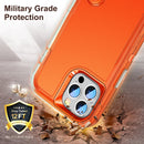 3 in 1 Rugged Holder Phone Case For iPhone 14 (Transparent + Orange)