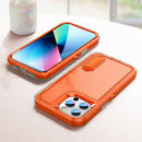 3 in 1 Rugged Holder Phone Case For iPhone 14 (Transparent + Orange)