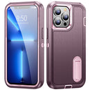 3 in 1 Rugged Holder Phone Case For iPhone 14 (Purple + Pink)