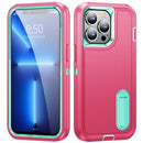 3 in 1 Rugged Holder Phone Case For iPhone 14 Max (Pink + Blue)
