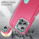 3 in 1 Rugged Holder Phone Case For iPhone 14 Max (Pink + Blue)
