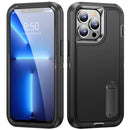 3 in 1 Rugged Holder Phone Case For iPhone 14 Max (Black + Black)