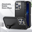3 in 1 Rugged Holder Phone Case For iPhone 14 Max (Black + Black)