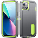 3 in 1 Rugged Holder Phone Case For iPhone 14 Max (Grey + Green)