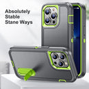 3 in 1 Rugged Holder Phone Case For iPhone 14 Max (Grey + Green)