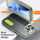 3 in 1 Rugged Holder Phone Case For iPhone 14 Max (Grey + Green)