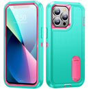 3 in 1 Rugged Holder Phone Case For iPhone 14 Max (Blue + Pink)
