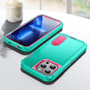 3 in 1 Rugged Holder Phone Case For iPhone 14 Max (Blue + Pink)