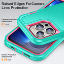 3 in 1 Rugged Holder Phone Case For iPhone 14 Max (Blue + Pink)