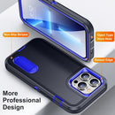 3 in 1 Rugged Holder Phone Case For iPhone 14 Max (Dark Blue+Sapphire Blue)