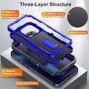 3 in 1 Rugged Holder Phone Case For iPhone 14 Max (Dark Blue+Sapphire Blue)