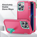 For iPhone 14 Pro 3 in 1 Rugged Holder Phone Case (Pink + Blue)