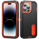 For iPhone 14 Pro 3 in 1 Rugged Holder Phone Case (Black + Orange)