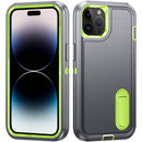 For iPhone 14 Pro 3 in 1 Rugged Holder Phone Case (Grey + Green)