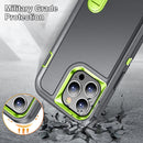 For iPhone 14 Pro 3 in 1 Rugged Holder Phone Case (Grey + Green)