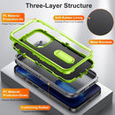 For iPhone 14 Pro 3 in 1 Rugged Holder Phone Case (Grey + Green)