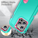 For iPhone 14 Pro 3 in 1 Rugged Holder Phone Case (Blue + Pink)