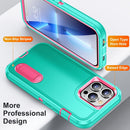 For iPhone 14 Pro 3 in 1 Rugged Holder Phone Case (Blue + Pink)