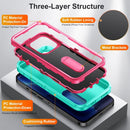 For iPhone 14 Pro 3 in 1 Rugged Holder Phone Case (Blue + Pink)