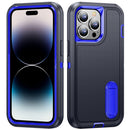 For iPhone 14 Pro 3 in 1 Rugged Holder Phone Case (Dark Blue+Sapphire Blue)