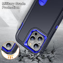 For iPhone 14 Pro 3 in 1 Rugged Holder Phone Case (Dark Blue+Sapphire Blue)