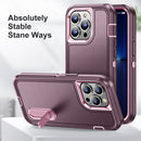 For iPhone 14 Pro 3 in 1 Rugged Holder Phone Case (Purple + Pink)