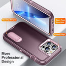 For iPhone 14 Pro 3 in 1 Rugged Holder Phone Case (Purple + Pink)