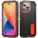 3 in 1 Rugged Holder Phone Case For iPhone 14 Pro Max (Black + Orange)