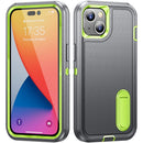 3 in 1 Rugged Holder Phone Case For iPhone 14 Pro Max (Grey + Green)