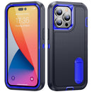 3 in 1 Rugged Holder Phone Case For iPhone 14 Pro Max (Dark Blue+Sapphire Blue)