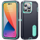 3 in 1 Rugged Holder Phone Case For iPhone 14 Pro Max (Dark Blue+Light Blue)
