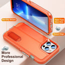 3 in 1 Rugged Holder Phone Case For iPhone 14 Pro Max (Transparent + Orange)