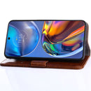 For Motorola Moto G52 4G/G82 5G Geometric Stitching Horizontal Flip Leather Phone Case(Dark Brown)