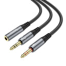 hoco UPA21 2 in 1 3.5mm Female to 2 x Male Headset Audio Adapter Cable(Metal Grey)