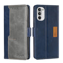 For Motorola Moto G52 4G/G82 5G Contrast Color Side Buckle Leather Phone Case(Blue + Grey)