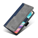 For Motorola Moto G52 4G/G82 5G Contrast Color Side Buckle Leather Phone Case(Blue + Grey)
