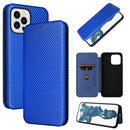 Carbon Fiber Texture Flip Leather Phone Case For iPhone 14 (Blue)