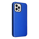 Carbon Fiber Texture Flip Leather Phone Case For iPhone 14 (Blue)