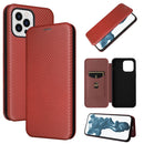 Carbon Fiber Texture Flip Leather Phone Case For iPhone 14 (Brown)
