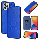 Carbon Fiber Texture Flip Leather Phone Case For iPhone 14 Pro Max (Blue)