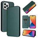 Carbon Fiber Texture Flip Leather Phone Case For iPhone 14 Pro Max (Green)